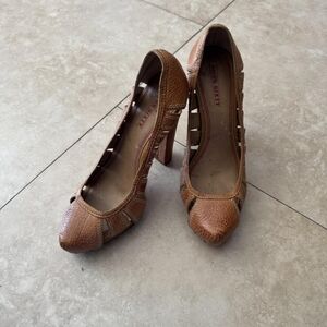 Miss Sixty Brown and Tan Leather Round Toe Heels